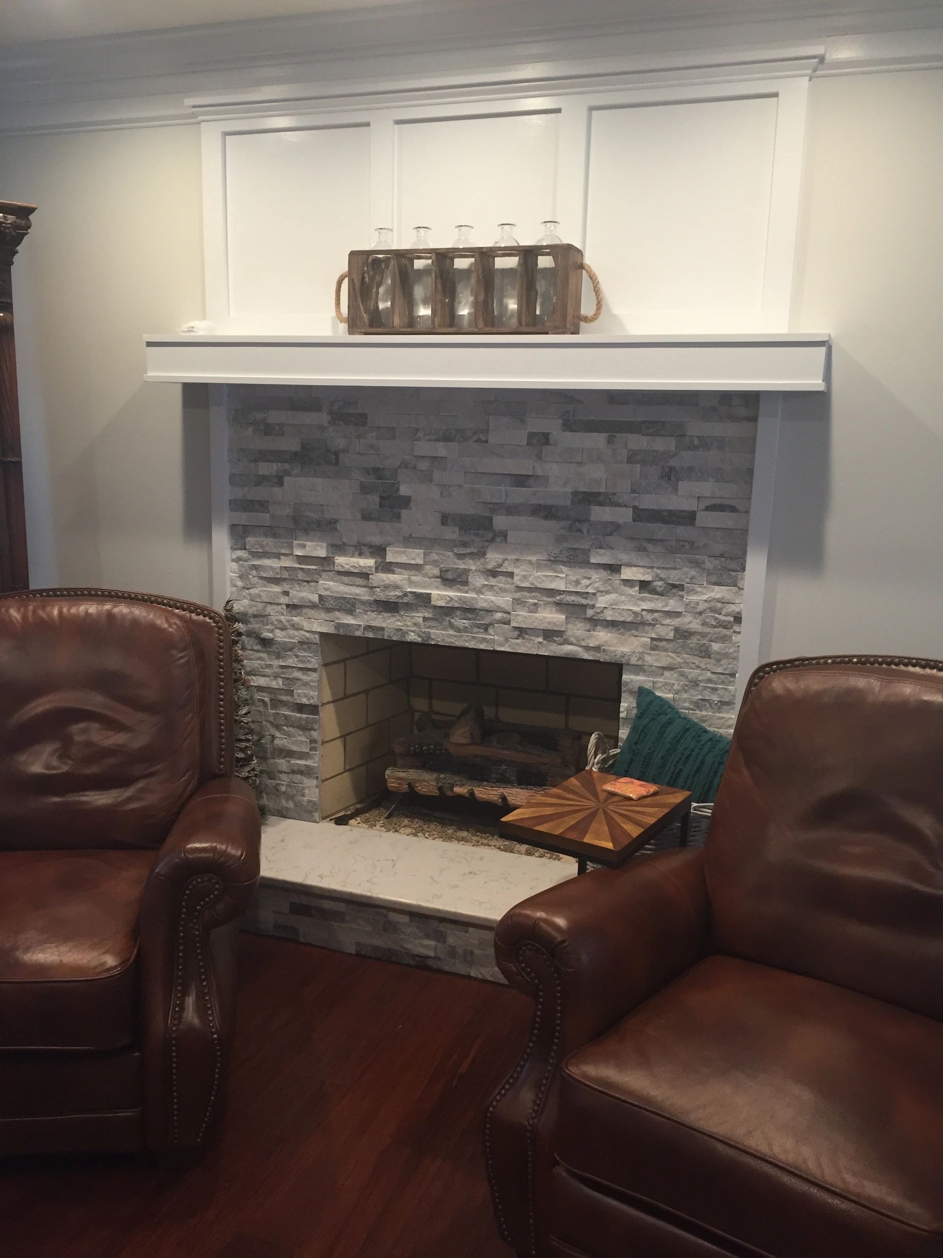Elegant living room with statement fireplace and neutral palette